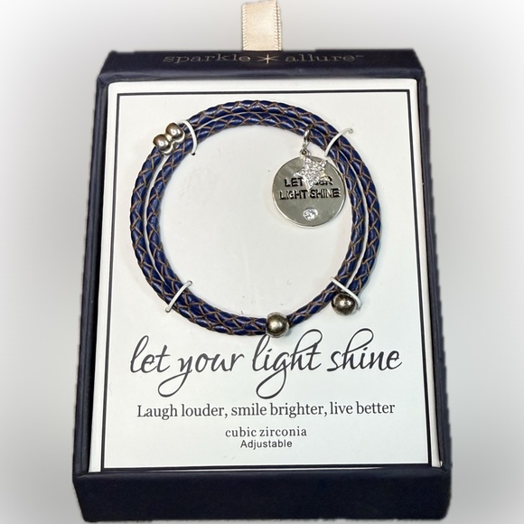 💙SPARKLE ALLURE💙Let Your Light Shine Navy Blue Leather Wrap with CZ Acce… - Picture 1 of 6